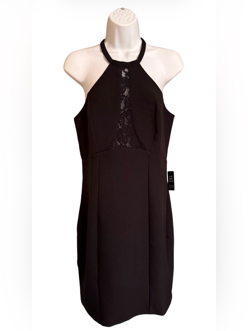 Express Black Halter Sheath Dress Women’s M Lace Keyhole Cocktail NWT